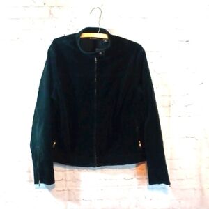 New York & Company Vintage Black Cotton Zip Up Jacket Zip Arms XL